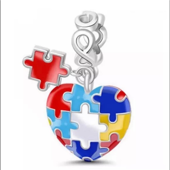 Unbranded Jewelry - Autism Heart Puzzle S925 Silver Dangle Charm, fits Pandora Charm Bracelet